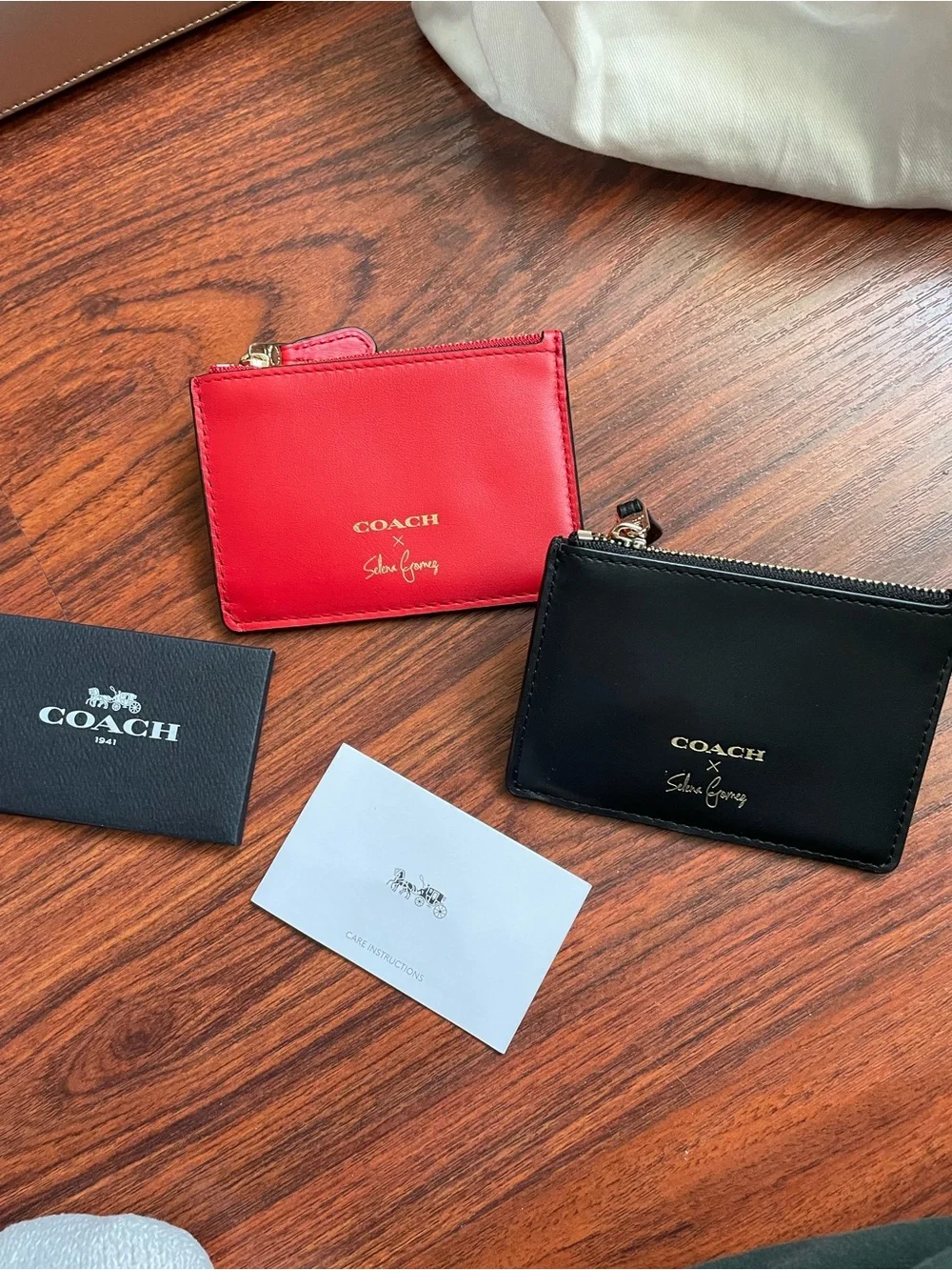 Coach x Selena Gomez Leather Card Holder — Black & Red Bundle
